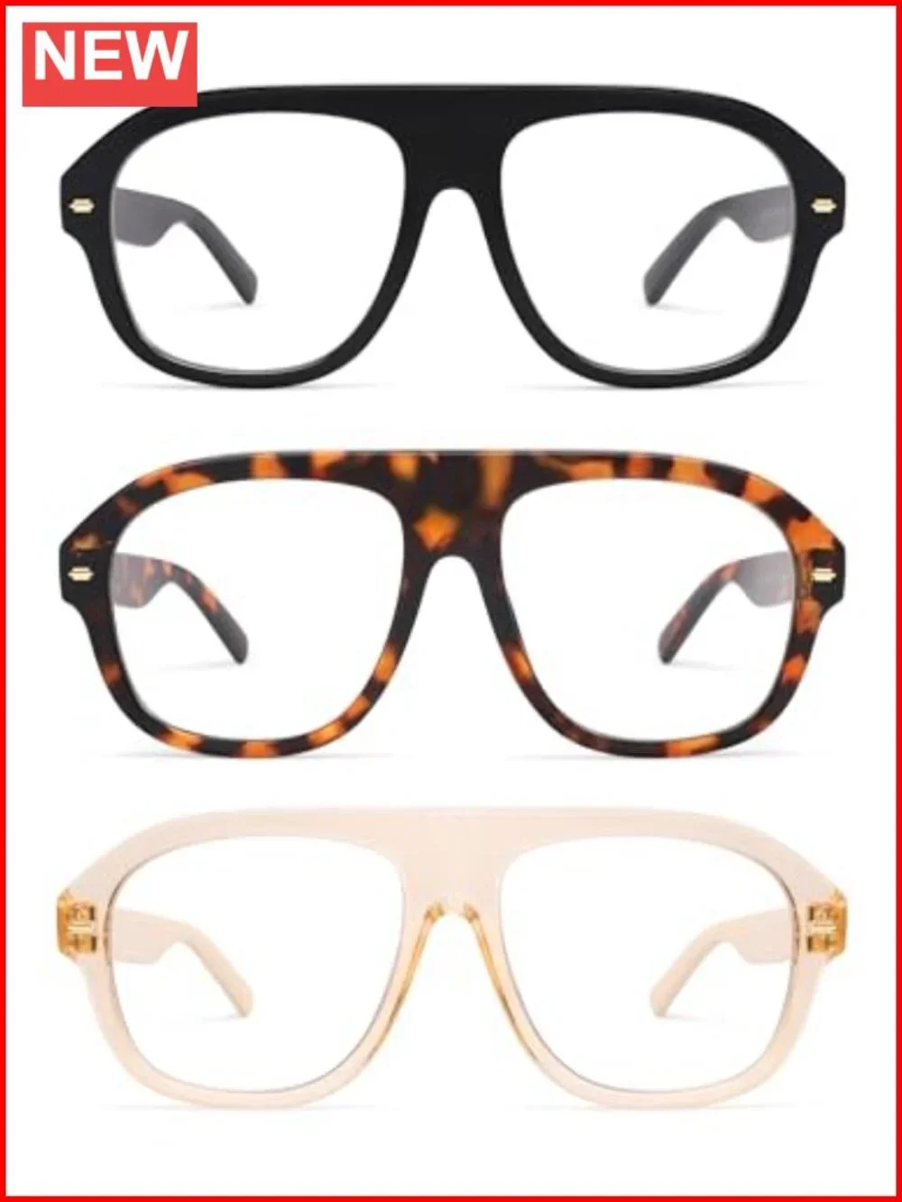 3 Pack Oversized Aviator Blue Light Reading Glasses Spring Hinge Polycarbonate